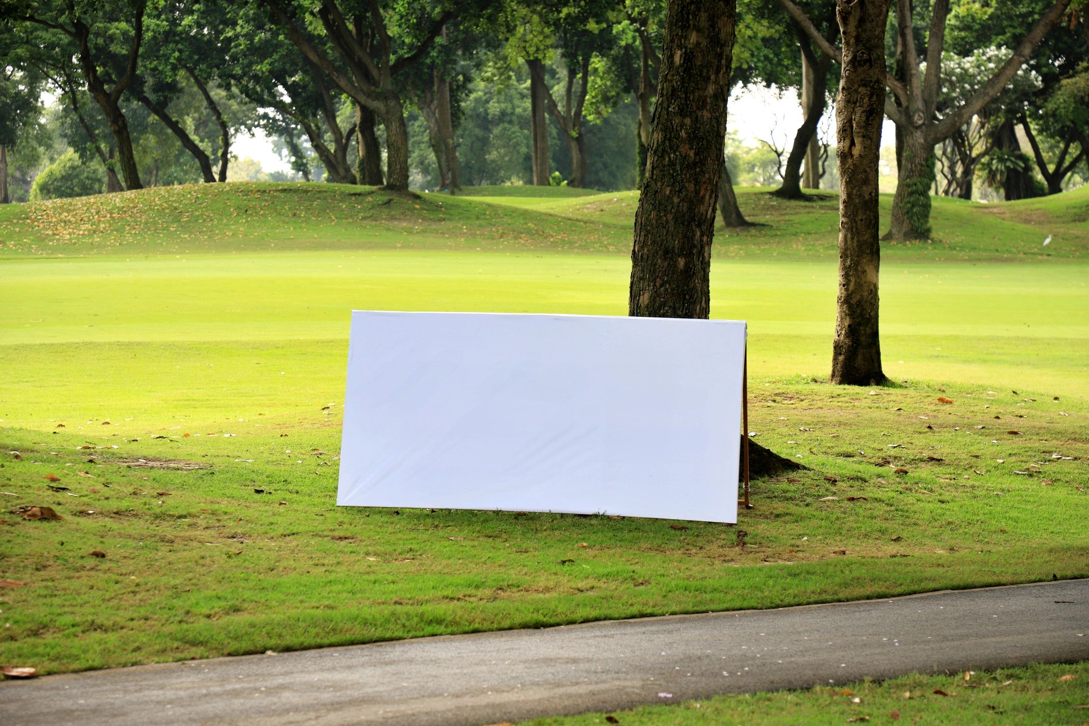 Blank sponsor sign on a golf course