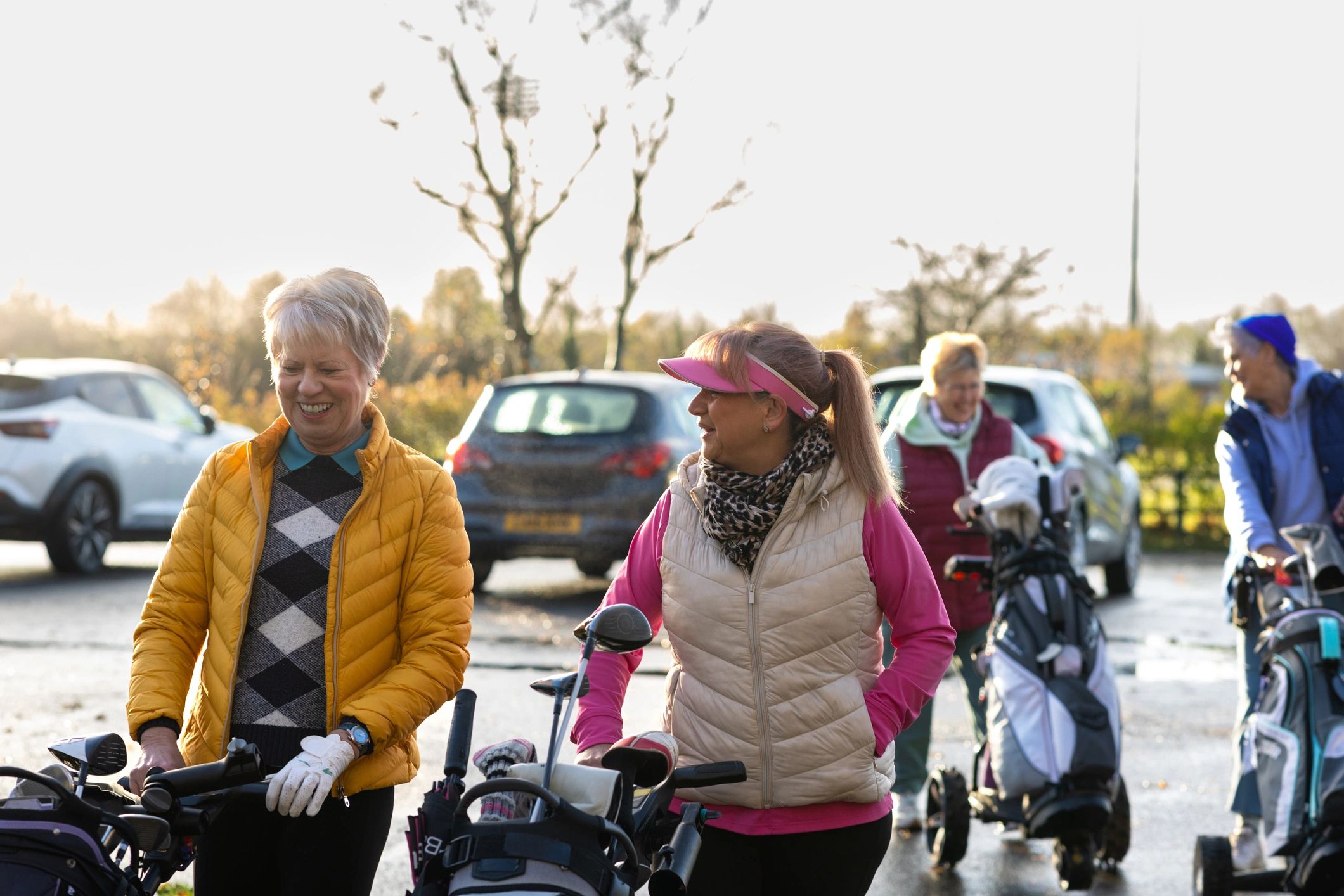 Golfers arriving together for a tournament day